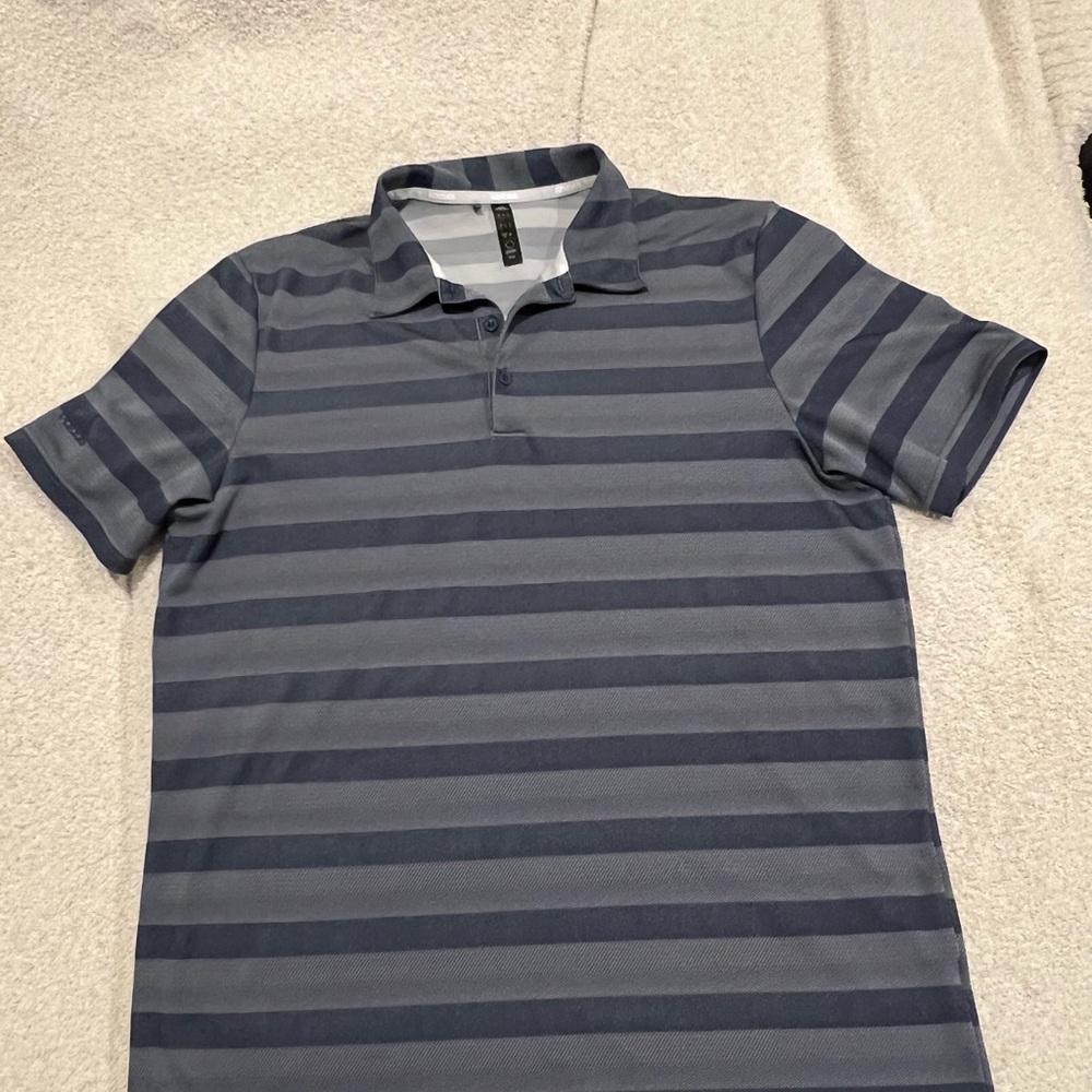 adidas Navy and Gray Striped Polo Shirt